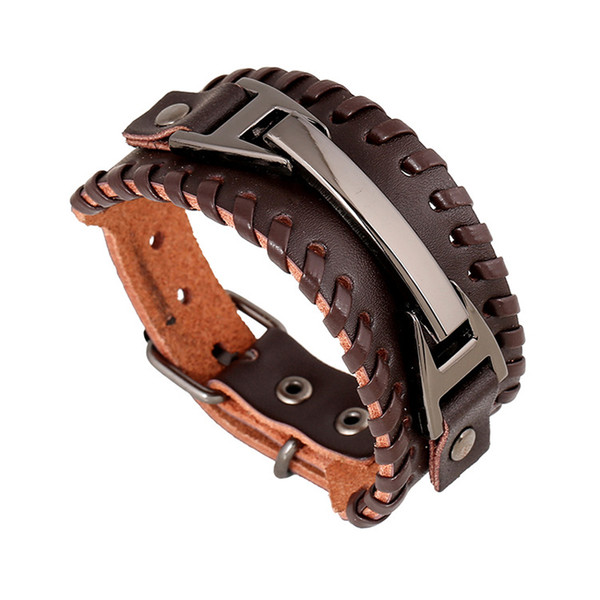 Men Bracelet Charm Vintage Wide Leather Bracelets Gothic Punk Personality Hand Weave Unisex Bracelet & Bangle Statement Jewelry