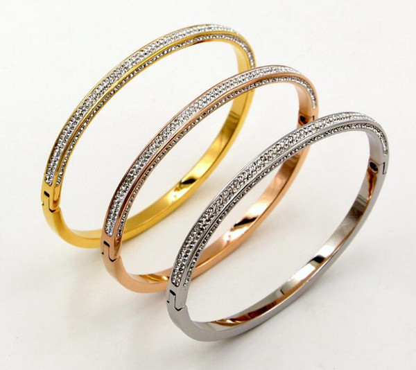 New half circle four rows full diamond dark buckle bracelet personality hipster three sides mud drill titanium steel bracelet