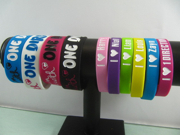 100pcs/lot Mix 1D 10 style Charm Wristbands Silicone ONE DIRECTION Bracelets Party gift Jewelry