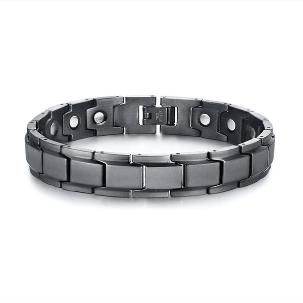 Gents Black Magnetic Bracelet Neodymium Bio Magnet Energy Therapy Bracelets Stainless Steel Brackelts Brazalet Male Jewellery
