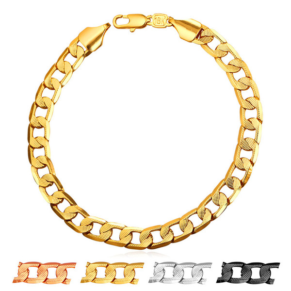 U7 7mm Hiphop New Chain Bracelet Men Jewelry Gold/Platinum/Black Gun/Rose Gold Plated Trendy Thick Rock Mens Chains Perfect Accessories