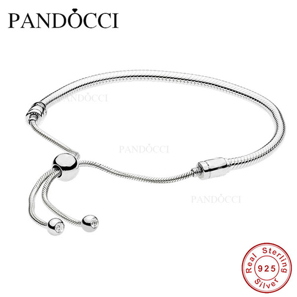 2018 925 Sterling Silver Sliding Bracelet For Women Original Fashion Charms European Style Jewelry Bracelets PANDOCCI