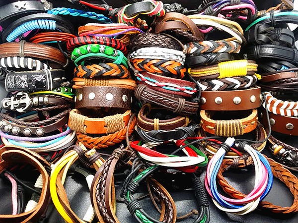 wholesale assorted 100PCs/Lot mix styles Hand Made Leather Cuff Ethnic Tribes fashion Bracelets brand new