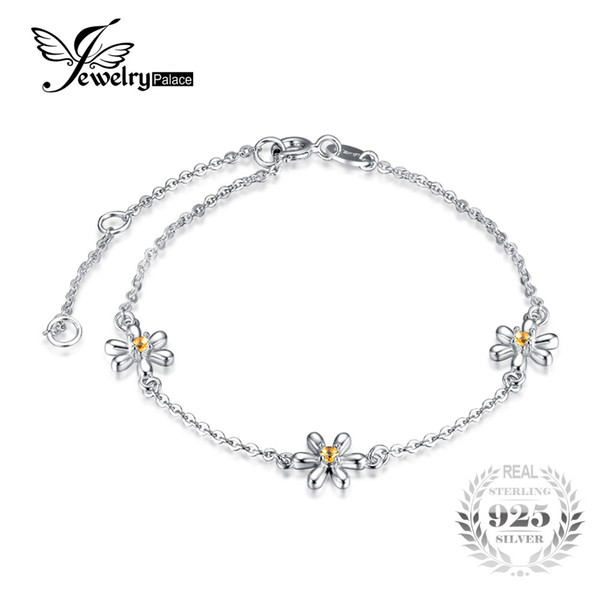 JewelryPalace Flowers 0.1ct Created Orange Sapphire Ankle Bracelet 925 Sterling Silver Romantic Jewelry Accessories best gift