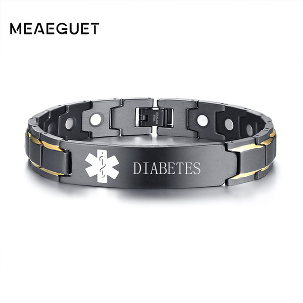 Meaeguet Free Stainless Steel Magnetic Health Medical ID Alert Bracelet For Men Therapy Biomagnetic Cuff Bangles