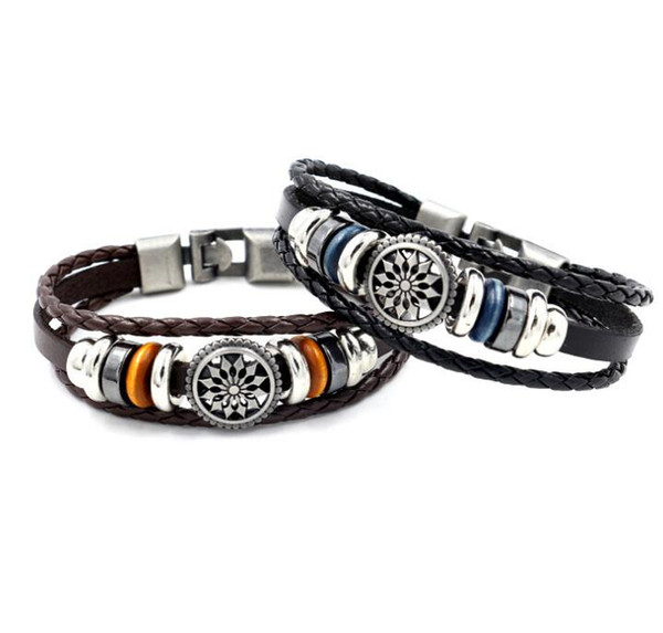 Hot Fashion Jewelry Men Leather Cord Hand-made Woven Bracelet Vintage Beads Charms Bracelet Leather Bracelets S208