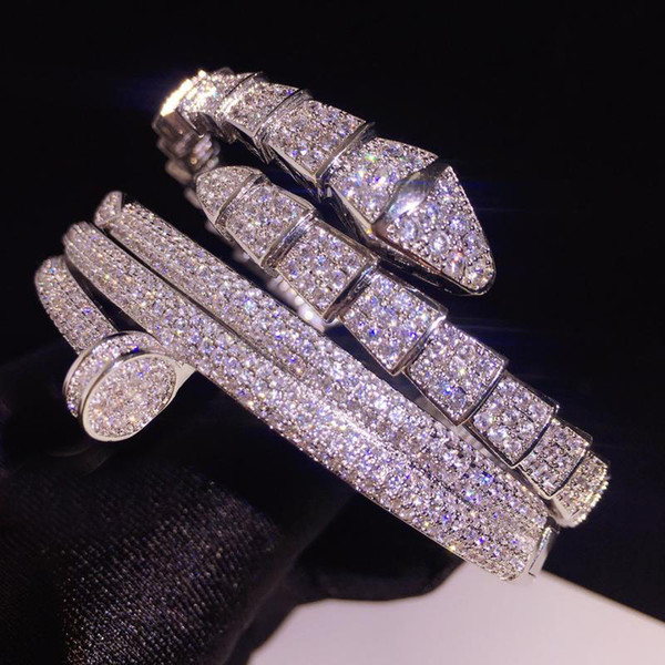 218 New Arrival Stunning Luxury Jewelry Brand New 18K White Gold Filled Pave White Sapphire CZ Diamond Pave Snake Bracelet For Lovers' Gift