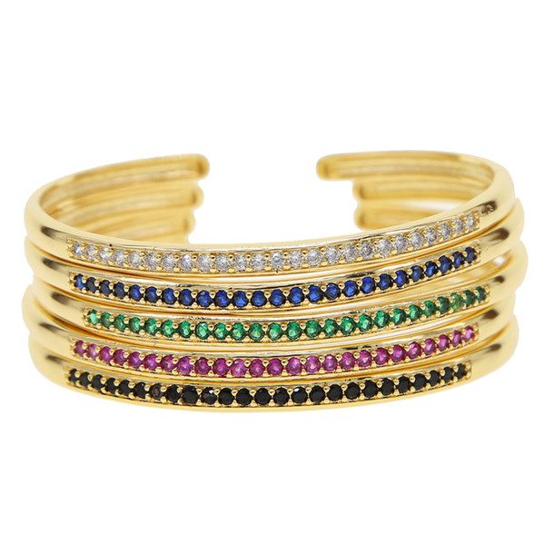 Nice Rainbow Colorful CZ Zircon Crystal Open bangle bracelets 58-60mm Adjustable Boho Bracelets For Women Dropshipping Jewelry