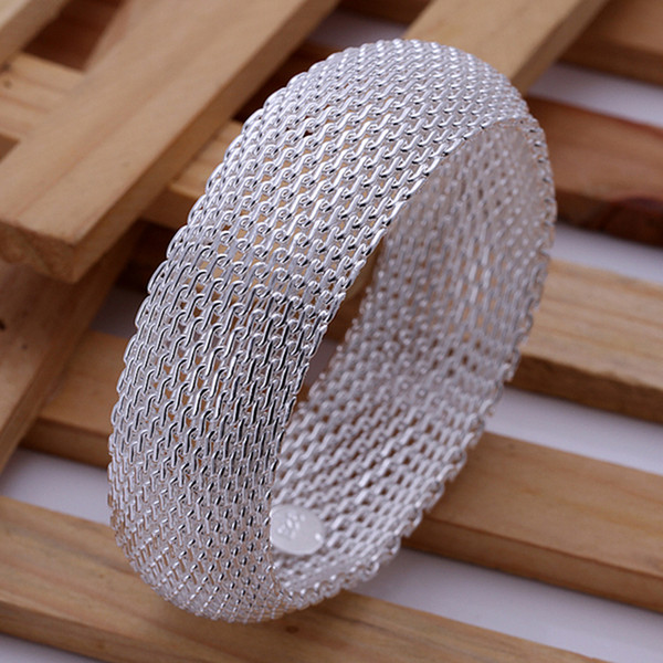 New 925 Sterling Silver Bangle for Women Men,925 Silver Fashion Jewelry Trendy Web Cuff Bracelet Italy Romantic New Arrival Xmas Gift AB28
