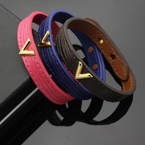 2018 Hot sale genuine leather bracelet for man and women and man Adjustable size bracelet in 23cm length fashion jewelry V bracelet