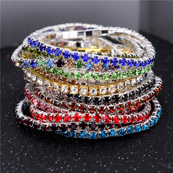 3.6mm 1 Row Rhinestone Crystal Bracelets Stretch Bracelet Bangle Cuffs for Women Wedding Jewelry Gift 16 Colors 162064