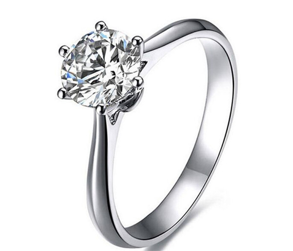 500pcs silver wedding rings jewelry Classic Engagement Ring 6 Claws 5mm AAA Swiss Arrows CZ Diamond Ring Jewelry R073