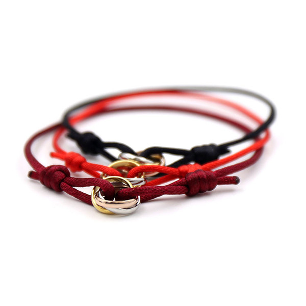 fahsion red String lover bracelets for women Three layers black Cord charm bracelets Lucky red Cord Adjustable Bracelet Gift