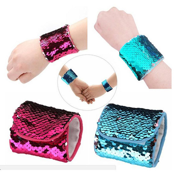 2018New Arrival Bling Mermaid Sequin Bracelet Multi-color Metal Scales Wide Bangle Jewelry For Woman Girls Gift