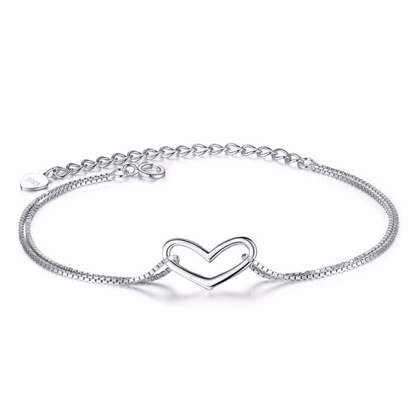 L&P Genuine Real 925 Silver Heart Bracelets & Bangles For Women Fashion Double Capa Box Chain Bracelet Polsera de moda