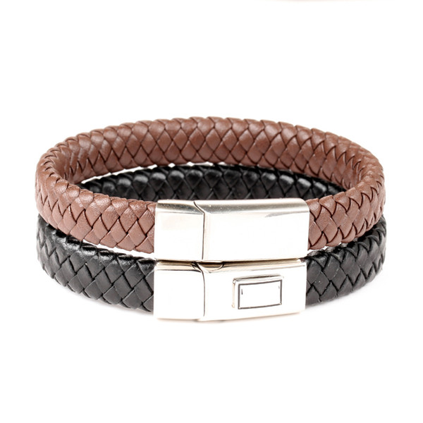 Men's Women's Woven Buddha Bracelet Stainless Steel Black Brown Leather Bracelet Fashion Jewelry 040