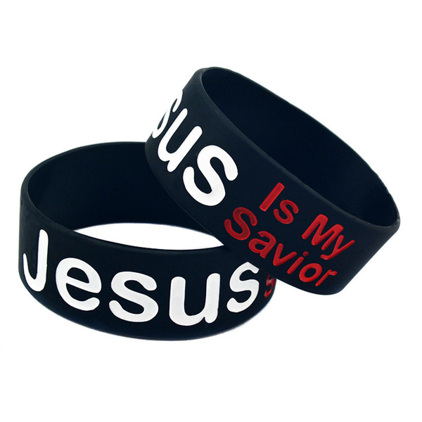 OneBandaHouse 25PCS/Lot Jesus is My Savior Silicone Bracelet Black 1 Inch Faith Wristband Classic Fashion Bangle