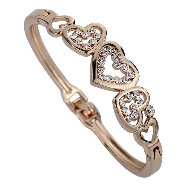Jewelry Cute Rose Gold Five Hollow Heart Carve Crystal Charming Bangle Bracelet Women 2.2