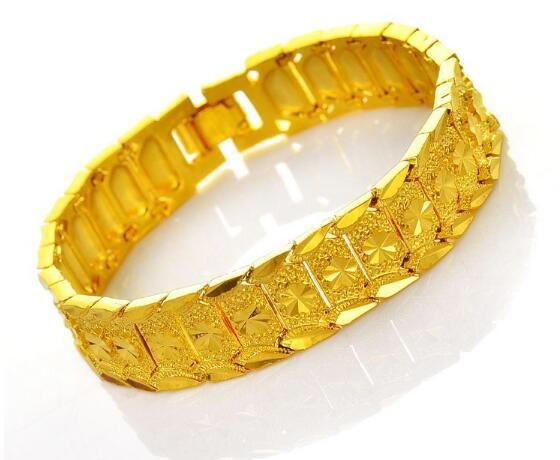Hot selling pure brass processing to create gold-plated jewelry; Men's imitation gold bracelet.20 cm long and 1.2 cm wide
