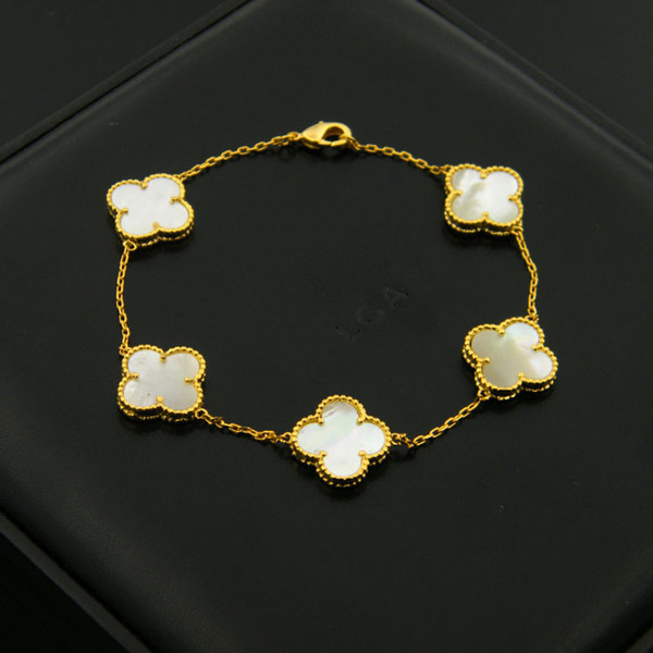 High quality Four lover brand bracelet jewelry for women five flower white shell black Onyx bead bracelet with original box
