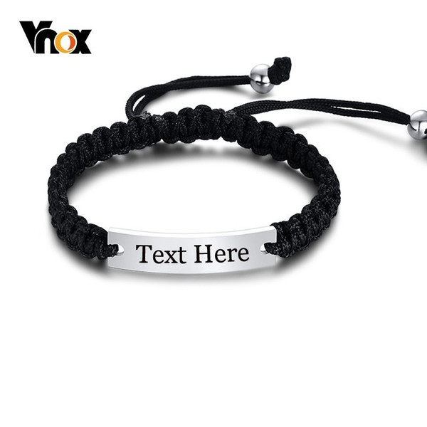 Vnox Handmade Braided Rope Bracelets for Men Woman Customize Engrave Name Plate ID Bracelet Length Adjustable