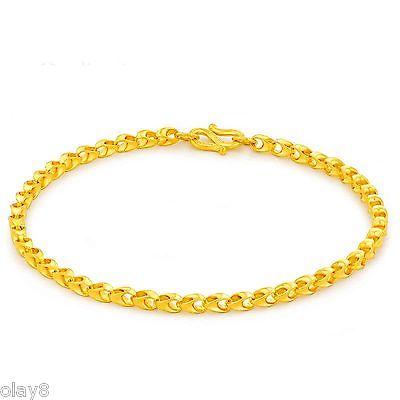 New Fine Pure 999 24K Yellow Gold Chain Women Men Unique Link Bracelet 6.7inch