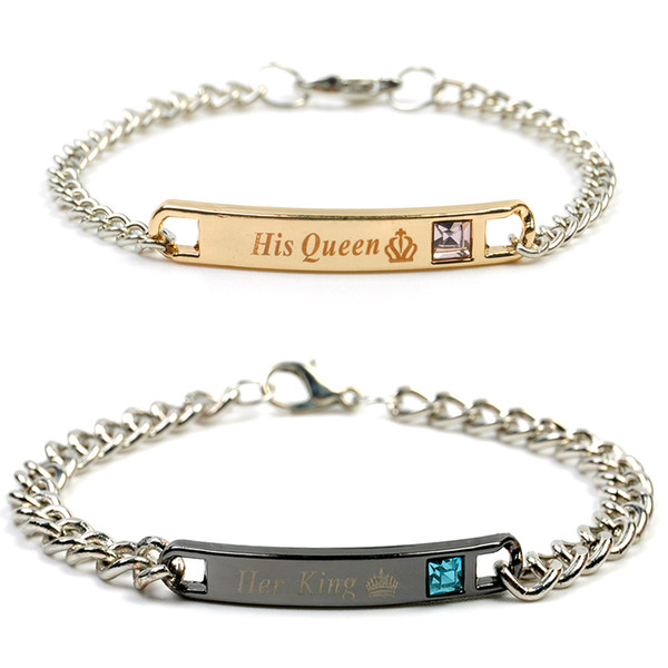 Crystal Letters His Queen Her King Bracelets Lovers Lettering Bracelet for Wife couple tag Bracelet for lover hunsband boyfriend