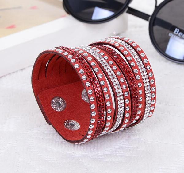 Fashion Wrap Bracelet Rhinestone Slake Deluxe Leather Charm Bangles with Sparkling Crystal Wristband Christmas Gifts