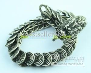 Wholesale cheap Unique men's dragons Tibetan silver bracelet 20cm