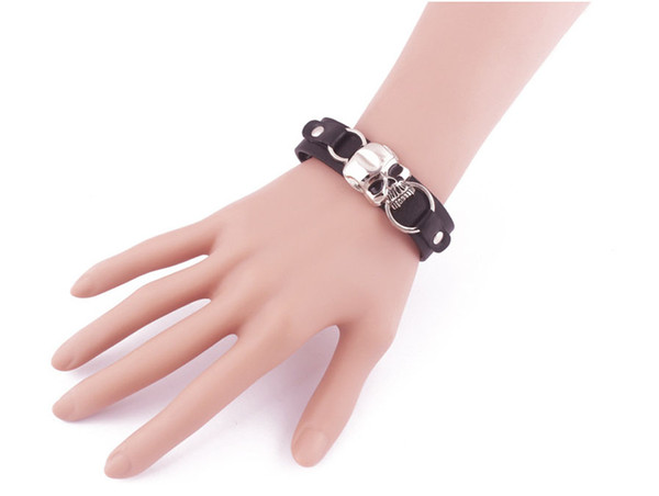 Cool Metal Rivet Punk Leather Mens Bracelets - Men Hip Hop Jewelry Accessories Skull Pu Leather Black Charm Bracelets Gift