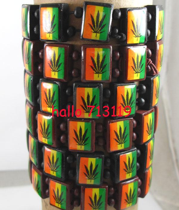 24x Bob Marley Leaf style 2colors Mix Wood Stetch Bracelets Fashoin Wholesale Jewelry Lots