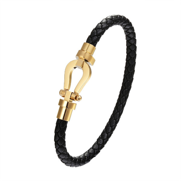 2018 Latest Men Jewelry Punk Black Braided Genuine Leather Bracelet Stainless Steel Magnetic Buckle Fashion Bangles Retro Gift