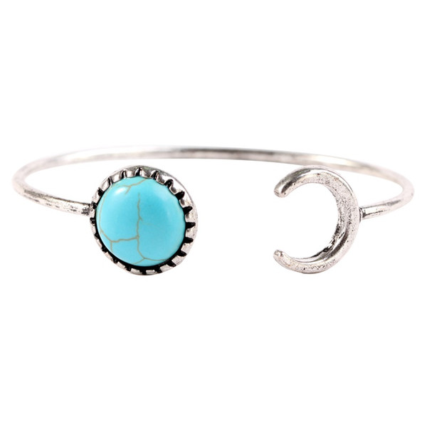 European and American fashion handcrafts, women's Retro natural turquoise hand opening type, creative Sun Moon, handmade ornaments, lovely.