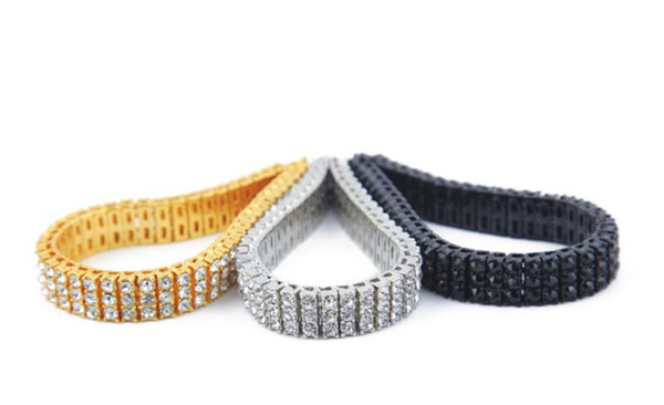 50pcs Hip Hop Men Jewelry Gold Plated Iced Out Bling Crystal Bracelet Black Mens Diamond Bangle Bracelet J059