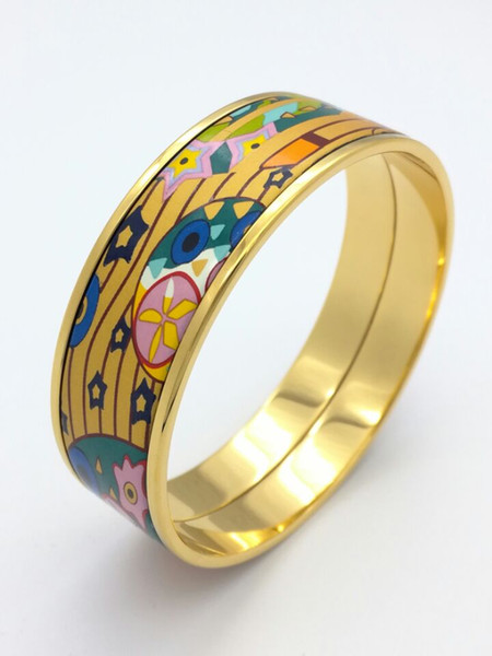 For Alice Series 18K gold-plated enamel bangle bracelet for woman Top quality bracelets bangles width 20 mm Fashion jewelry for gift