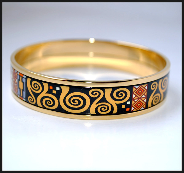 Klimt Series 18K gold-plated enamel bangle bracelet for woman Top quality bracelets bangles width 15 mm Fashion jewelry for gift