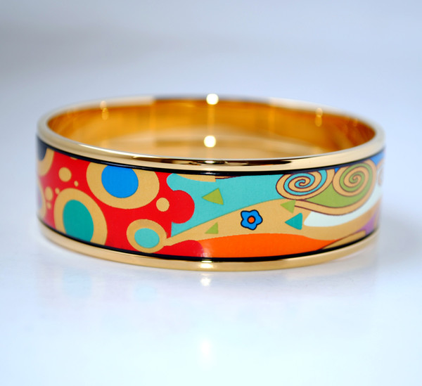Tree of Life 18K gold-plated enamel bangle bracelet for woman Top quality bracelets bangles width 20 mm Fashion jewelry for gift
