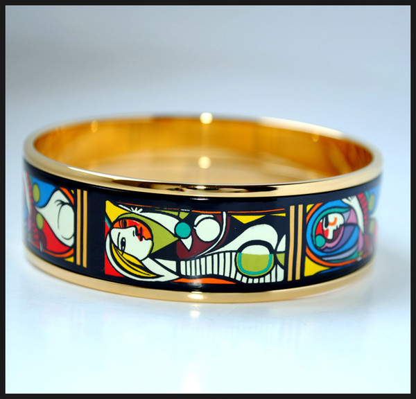 Woman Before a Mirror Series 18K gold-plated enamel bangle bracelet for woman Top quality bracelets bangles width 20 mm Fashion jewelry