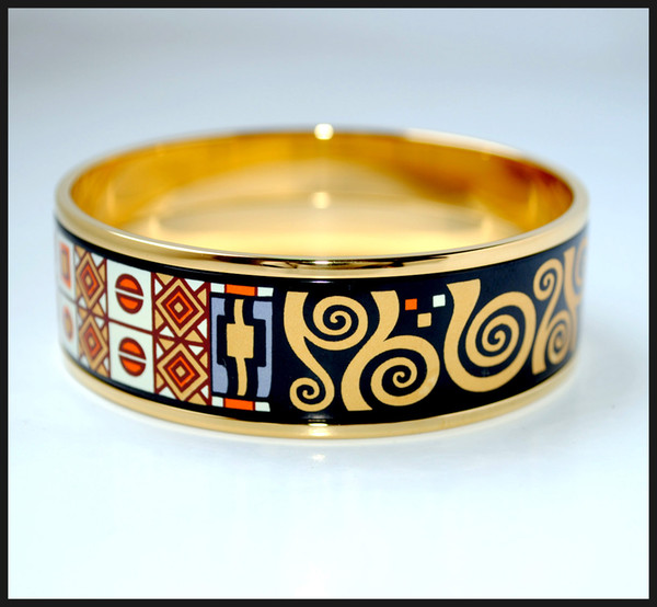 Klimt Series 18K gold-plated enamel bangle bracelet for woman Top quality bracelets bangles width 20 mm Fashion jewelry for gift
