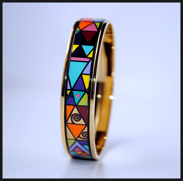 Geometric Fantasy Series 18K gold-plated enamel bangle bracelet for woman Top quality bracelets bangles width 15 mm Fashion jewelry for gift