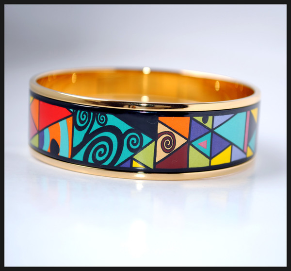 Geometric Fantasy Series 18K gold-plated enamel bangle bracelet for woman Top quality bracelets bangles width 20 mm Fashion jewelry for gift