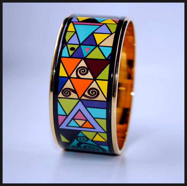 Geometric Fantasy Series 18K gold-plated enamel bangle bracelet for woman Top quality bracelets bangles width 30 mm Fashion jewelry for gift
