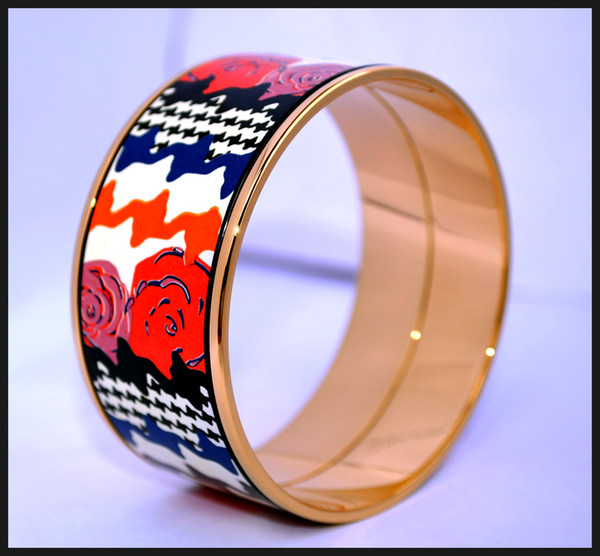 Rose Series 18K gold-plated enamel bangle bracelet for woman Top quality bracelets bangles width 30 mm Fashion jewelry for gift