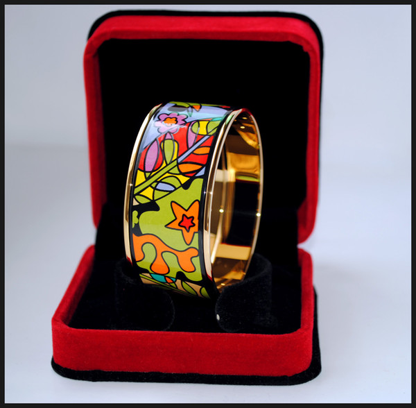 Dream Garden Series 18K gold-plated enamel bangle bracelet for woman Top quality bracelets bangles width 30 mm Fashion jewelry for gift