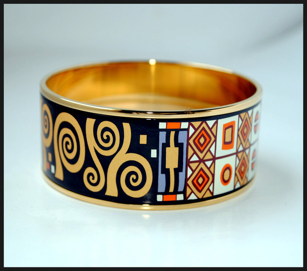 Klimt Series 18K gold-plated enamel bangle bracelet for woman Top quality bracelets bangles width 30 mm Fashion jewelry for gift