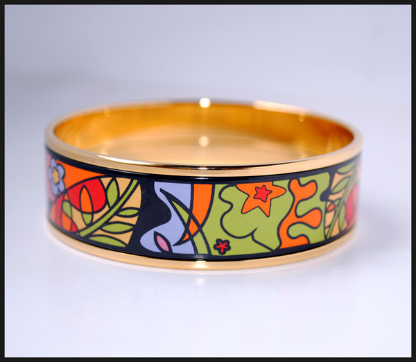 Dream Garden Series 18K gold-plated enamel bangle bracelet for woman Top quality bracelets bangles width 20 mm Fashion jewelry bangle