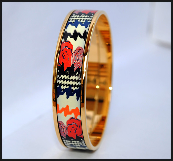 Rose Series 18K gold-plated enamel bangle bracelet for woman Top quality bracelets bangles width 15 mm Fashion jewelry for gift