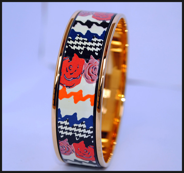 Rose Series 18K gold-plated enamel bangle bracelet for woman Top quality bracelets bangles width 20 mm Fashion jewelry for gift