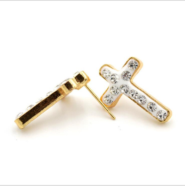 Fashionable European and American long exquisite white diamond-inlaid cross alloy color-retaining accessories ear nails Earrings Jewelry