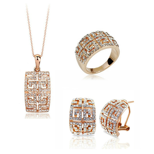 Luxury Noble Gold Plated Ausrtrian Crystal Necklace Earrings Jewelry Sets for Women Made With Swarovski Elements Wedding Jewelry Set